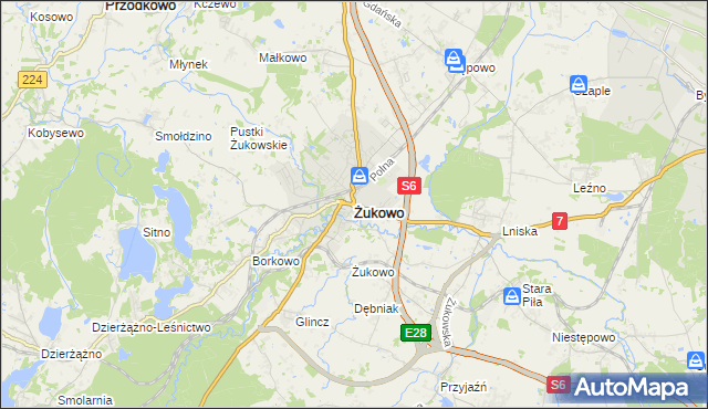 mapa Żukowo powiat kartuski, Żukowo powiat kartuski na mapie Targeo