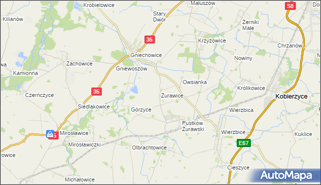 mapa Żurawice gmina Kobierzyce, Żurawice gmina Kobierzyce na mapie Targeo