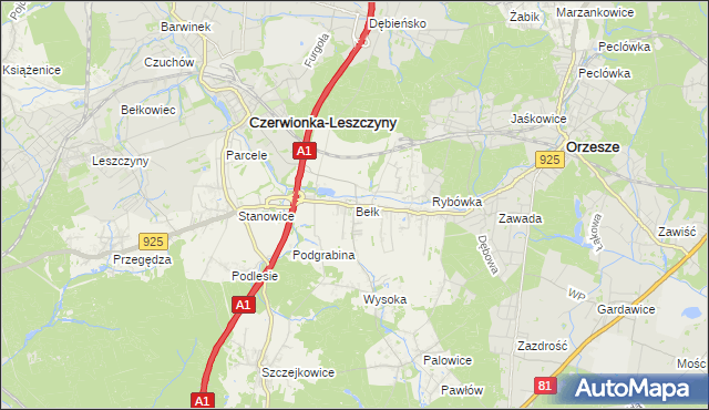 mapa Bełk gmina Czerwionka-Leszczyny, Bełk gmina Czerwionka-Leszczyny na mapie Targeo