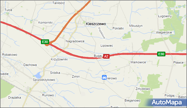mapa Bugaj gmina Kleszczewo, Bugaj gmina Kleszczewo na mapie Targeo