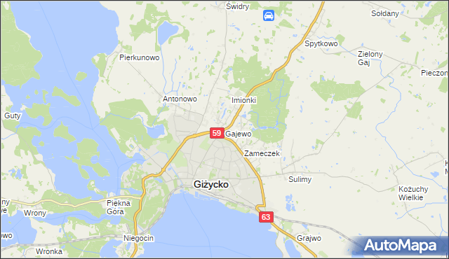 mapa Gajewo gmina Giżycko, Gajewo gmina Giżycko na mapie Targeo