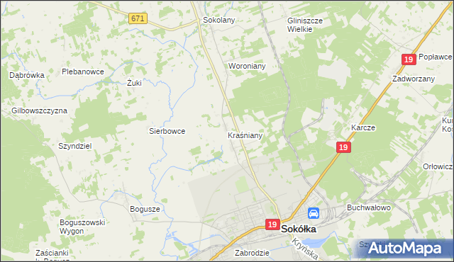 mapa Kraśniany, Kraśniany na mapie Targeo