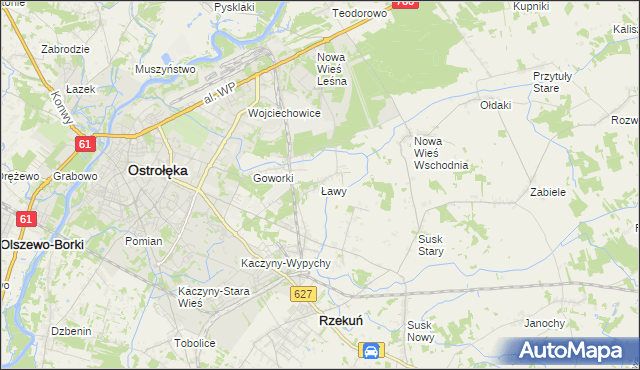 mapa Ławy gmina Rzekuń, Ławy gmina Rzekuń na mapie Targeo