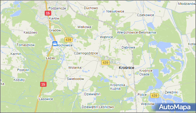 mapa Wierzchowice gmina Krośnice, Wierzchowice gmina Krośnice na mapie Targeo