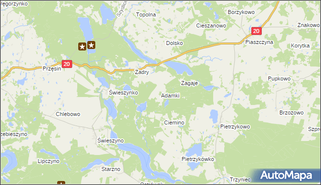 mapa Adamki gmina Koczała, Adamki gmina Koczała na mapie Targeo