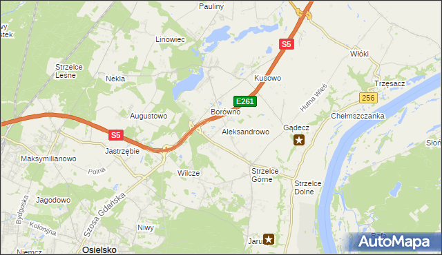 mapa Aleksandrowo gmina Dobrcz, Aleksandrowo gmina Dobrcz na mapie Targeo