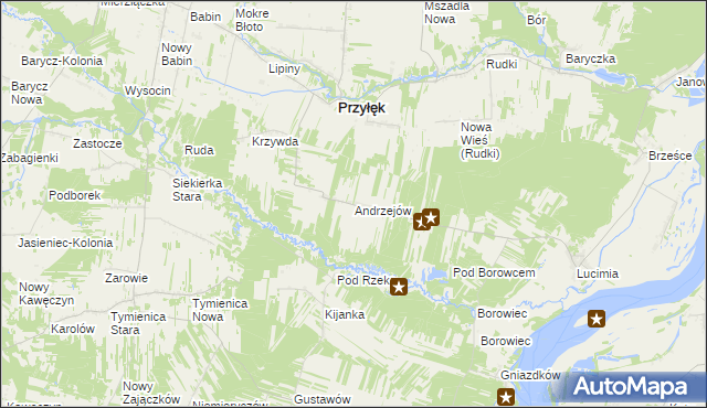 mapa Andrzejów gmina Przyłęk, Andrzejów gmina Przyłęk na mapie Targeo