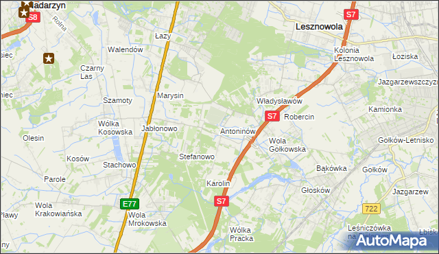 mapa Antoninów gmina Piaseczno, Antoninów gmina Piaseczno na mapie Targeo