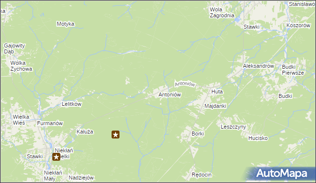 mapa Antoniów gmina Chlewiska, Antoniów gmina Chlewiska na mapie Targeo