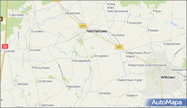 mapa Arcugowo, Arcugowo na mapie Targeo