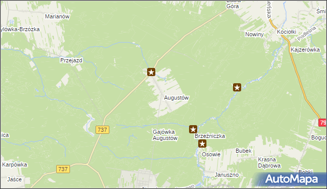 mapa Augustów gmina Pionki, Augustów gmina Pionki na mapie Targeo