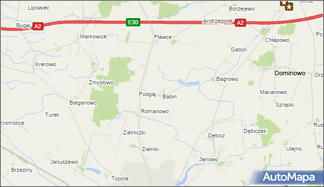 mapa Babin gmina Środa Wielkopolska, Babin gmina Środa Wielkopolska na mapie Targeo