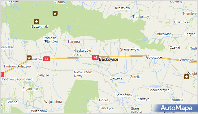 mapa Baćkowice, Baćkowice na mapie Targeo