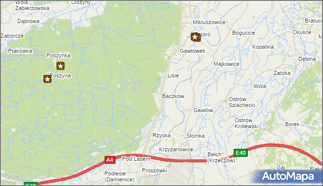 mapa Baczków gmina Bochnia, Baczków gmina Bochnia na mapie Targeo