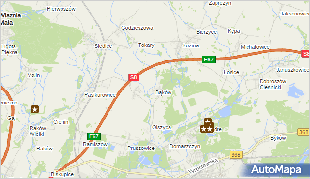 mapa Bąków gmina Długołęka, Bąków gmina Długołęka na mapie Targeo