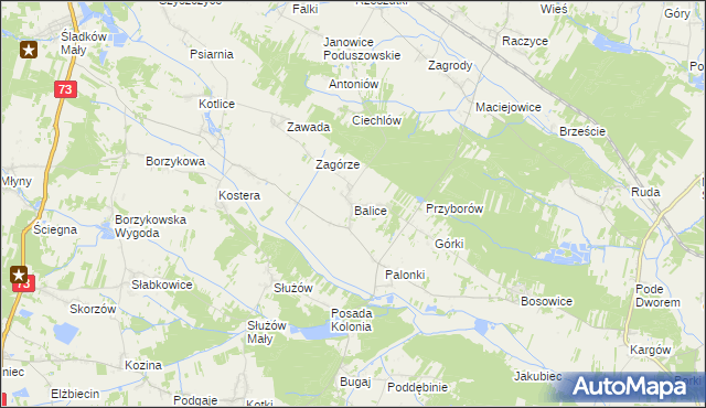 mapa Balice gmina Gnojno, Balice gmina Gnojno na mapie Targeo