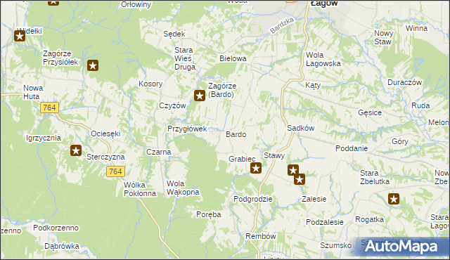 mapa Bardo gmina Raków, Bardo gmina Raków na mapie Targeo