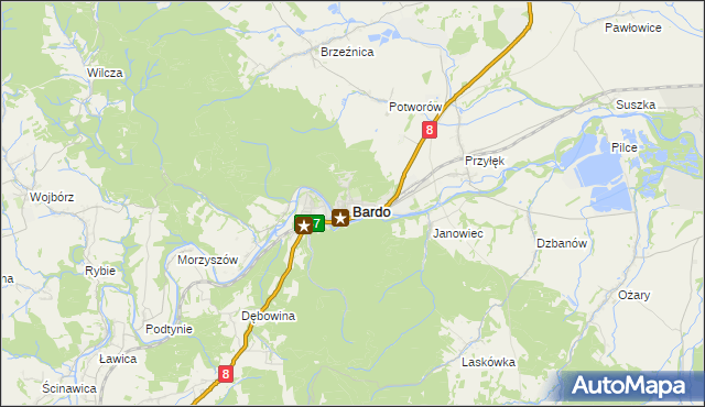 mapa Bardo powiat ząbkowicki, Bardo powiat ząbkowicki na mapie Targeo