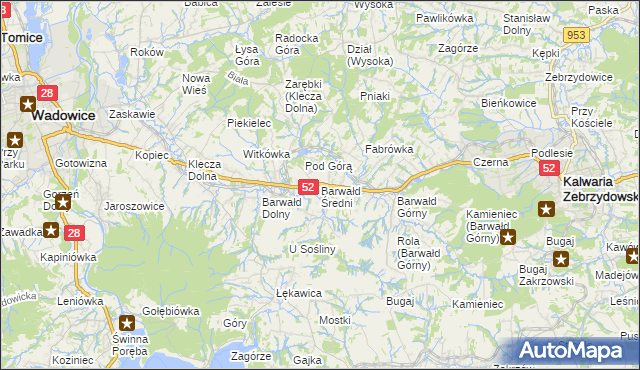 mapa Barwałd Średni, Barwałd Średni na mapie Targeo
