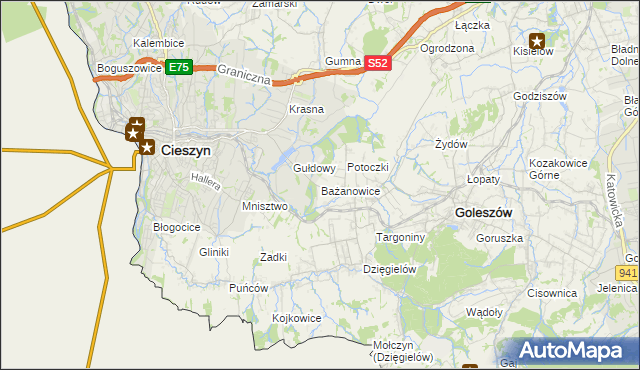 mapa Bażanowice, Bażanowice na mapie Targeo