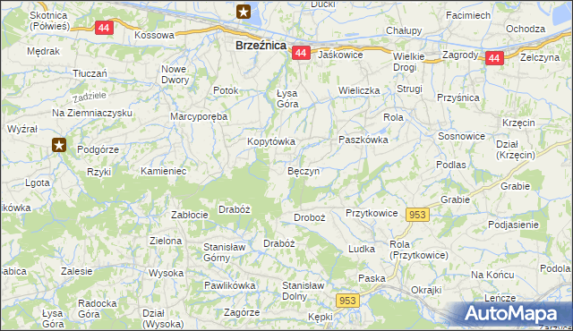 mapa Bęczyn gmina Brzeźnica, Bęczyn gmina Brzeźnica na mapie Targeo