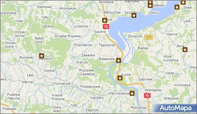 mapa Białawoda gmina Łososina Dolna, Białawoda gmina Łososina Dolna na mapie Targeo