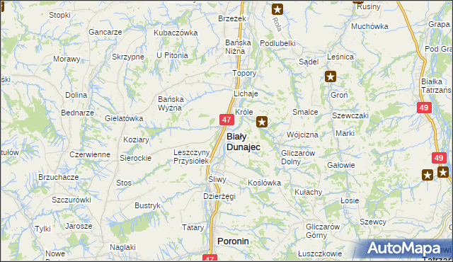 mapa Biały Dunajec, Biały Dunajec na mapie Targeo