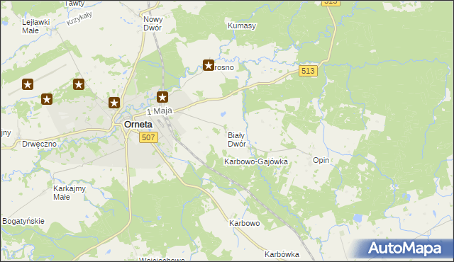 mapa Biały Dwór gmina Orneta, Biały Dwór gmina Orneta na mapie Targeo