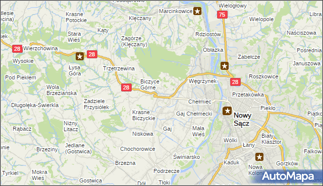 mapa Biczyce Dolne, Biczyce Dolne na mapie Targeo