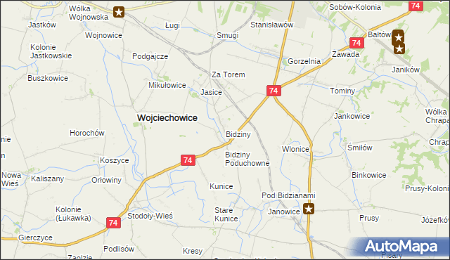 mapa Bidziny, Bidziny na mapie Targeo