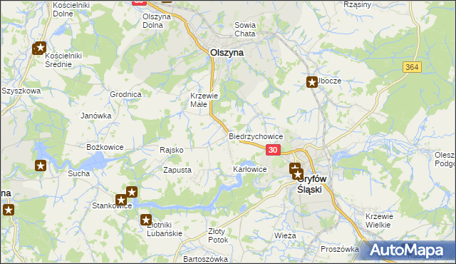 mapa Biedrzychowice gmina Olszyna, Biedrzychowice gmina Olszyna na mapie Targeo