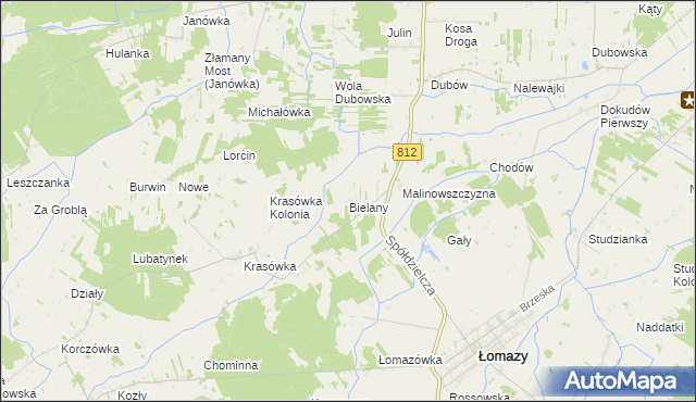 mapa Bielany gmina Łomazy, Bielany gmina Łomazy na mapie Targeo