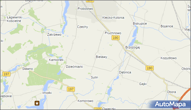 mapa Bielawy gmina Kłecko, Bielawy gmina Kłecko na mapie Targeo