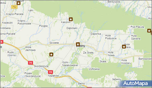 mapa Bieliny powiat kielecki, Bieliny powiat kielecki na mapie Targeo