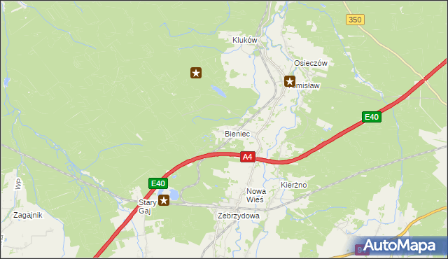 mapa Bieniec gmina Nowogrodziec, Bieniec gmina Nowogrodziec na mapie Targeo