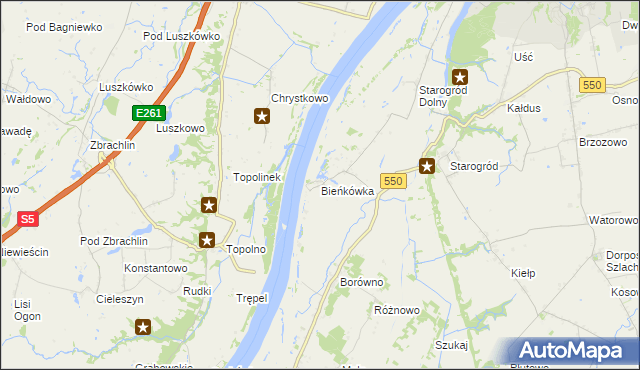 mapa Bieńkówka gmina Chełmno, Bieńkówka gmina Chełmno na mapie Targeo