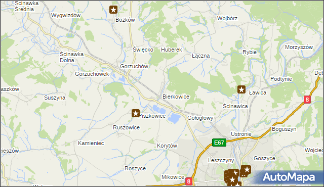 mapa Bierkowice, Bierkowice na mapie Targeo