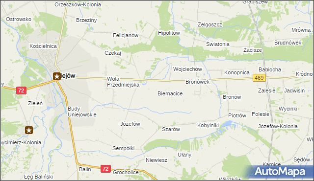 mapa Biernacice gmina Wartkowice, Biernacice gmina Wartkowice na mapie Targeo