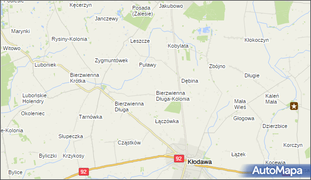 mapa Bierzwienna Długa-Kolonia, Bierzwienna Długa-Kolonia na mapie Targeo