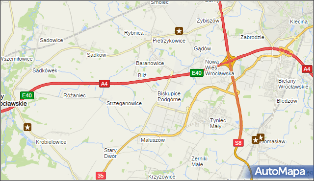 mapa Biskupice Podgórne, Biskupice Podgórne na mapie Targeo