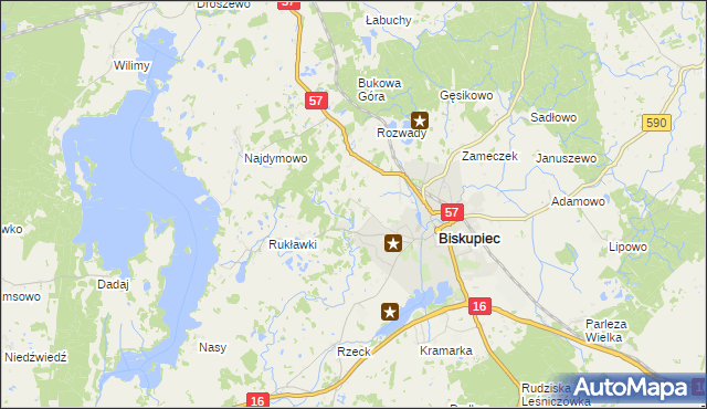 mapa Biskupiec-Kolonia Trzecia, Biskupiec-Kolonia Trzecia na mapie Targeo