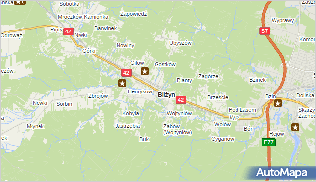 mapa Bliżyn, Bliżyn na mapie Targeo