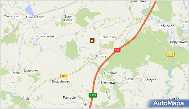 mapa Błotnica gmina Kołobrzeg, Błotnica gmina Kołobrzeg na mapie Targeo