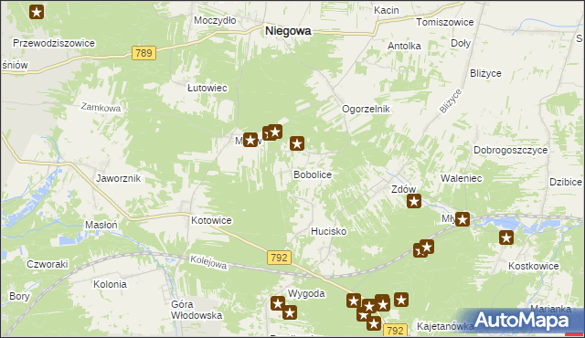 mapa Bobolice gmina Niegowa, Bobolice gmina Niegowa na mapie Targeo