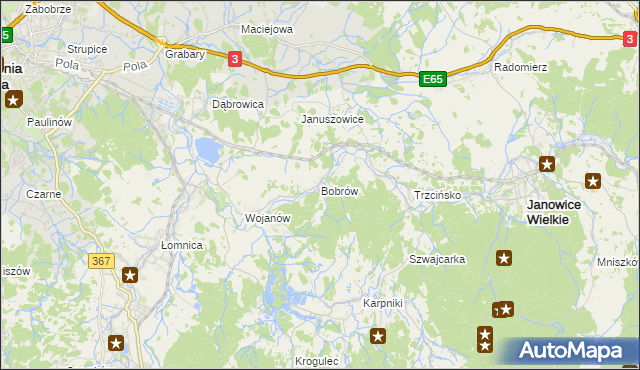 mapa Bobrów gmina Mysłakowice, Bobrów gmina Mysłakowice na mapie Targeo