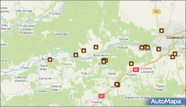 mapa Bobrowniki gmina Działoszyn, Bobrowniki gmina Działoszyn na mapie Targeo