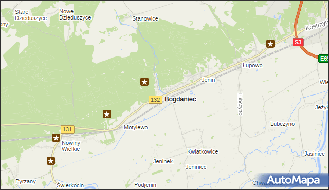 mapa Bogdaniec powiat gorzowski, Bogdaniec powiat gorzowski na mapie Targeo