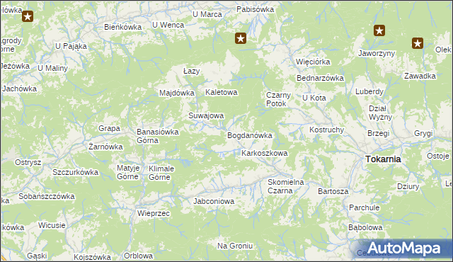 mapa Bogdanówka gmina Tokarnia, Bogdanówka gmina Tokarnia na mapie Targeo