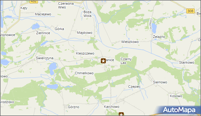 mapa Bojanice gmina Krzemieniewo, Bojanice gmina Krzemieniewo na mapie Targeo