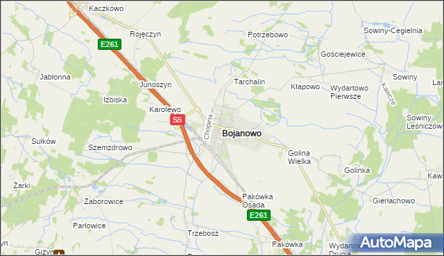 mapa Bojanowo powiat rawicki, Bojanowo powiat rawicki na mapie Targeo